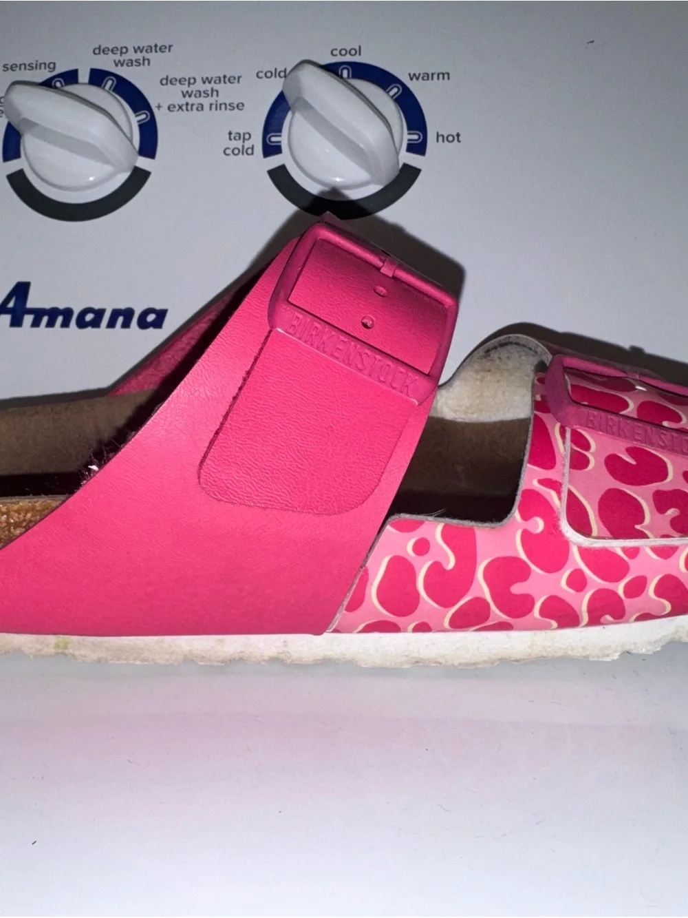 Birkenstock Pink Dual-Strap Slide Sandals with Leopard Print